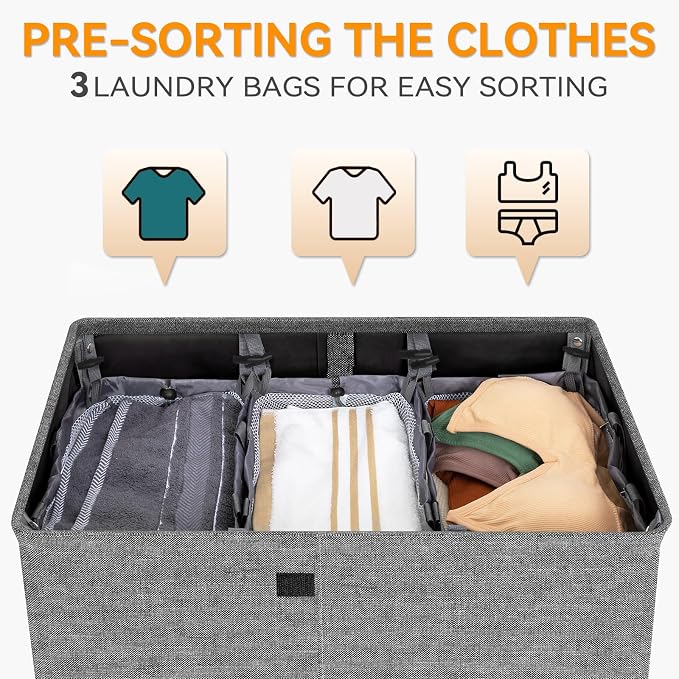 WOWLIVE Laundry Hamper with Lid, 180L Large Laundry Basket 3 Section with - Image 5