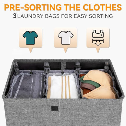 WOWLIVE Laundry Hamper with Lid, 180L Large Laundry Basket 3 Section with - Image 5