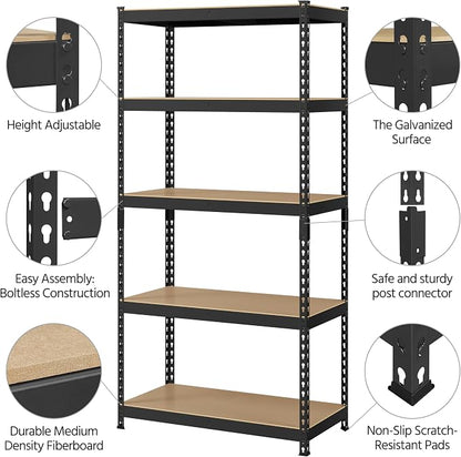 Topeakmart 5-Tier Utility Shelves, Metal Storage Shelves Garage Shelving Unit - Image 6