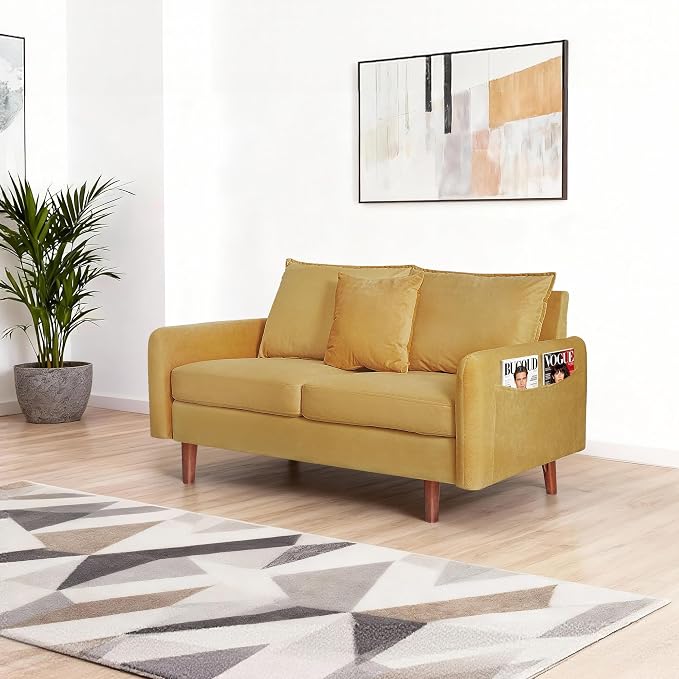 56.1" Round armrest Velvet Loveseat Sofa, mid-Century Modern Style, Luxurious - Image 4
