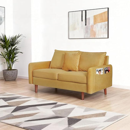 56.1" Round armrest Velvet Loveseat Sofa, mid-Century Modern Style, Luxurious - Image 4