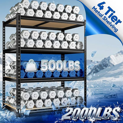 40" W Garage Shelving, 4 Tier Storage Shelves Load 2000 lbs, Adjustable Garage - Image 4
