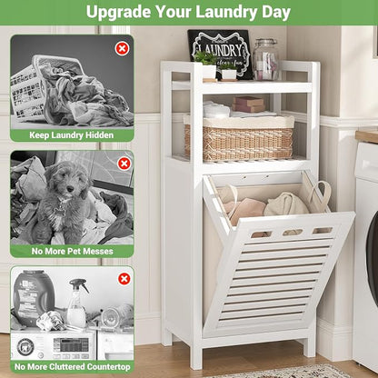 Homykic Tilt Out Laundry Hamper, 10 Gal Bamboo Laundry Storage Cabinet - Image 5