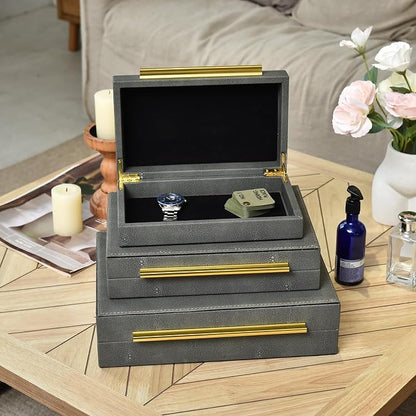Faux Shagreen Leather Jewelry Storage Boxes Set of 3 - Image 3