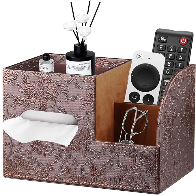 PU Leather Tissue Box Cover Square, Tissue Box Holder Organizer by YAPISHI