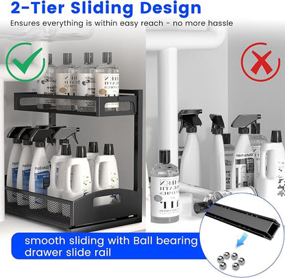 Under Sink Organizer, 2 Pack Height Adjustable Under Sink Organizers and Storage - Image 3