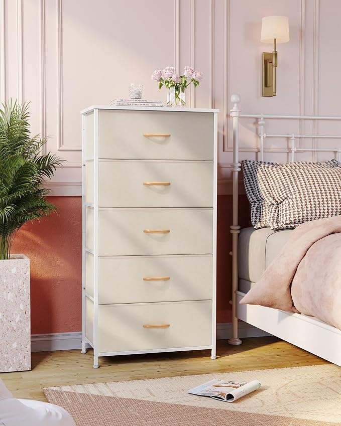Tall Dresser, Wide Vertical Fabric Storage Organizer, 5 Drawers | Sturdy Steel - Image 2