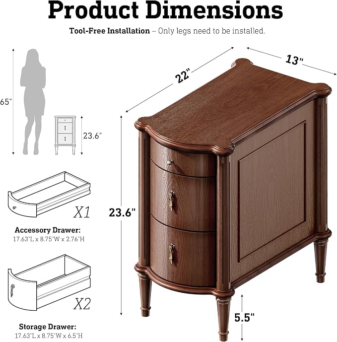 STO'SENSE Nightstand Set of 2 w/Charging Station & 3 Drawers, Pre-Assembled - Image 2