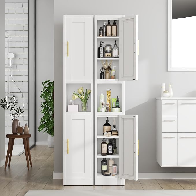 Tall Metal Narrow Bathroom Storage Cabinet 67" H, Tall White Pantry Cabinets - Image 3