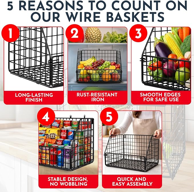 3x Stackable Hanging and Counter Baskets, Hanging Fruit Baskets - Image 5