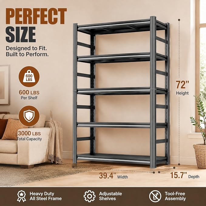 Heavy Duty Metal Bookshelf Adjustable Storage Shelving Unit - Image 3