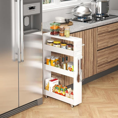Slim Storage Cart, 4-Tier Kitchen Rolling Cart Narrow Storage Cabinet - Image 2
