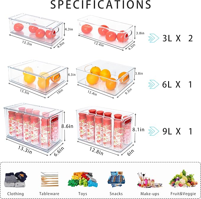 MineSign 4 pack Stackable Fridge Drawers Pull-Out Bins Divided Produce Saver - Image 3