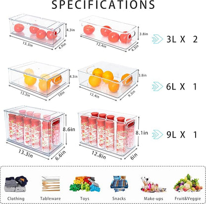 MineSign 4 pack Stackable Fridge Drawers Pull-Out Bins Divided Produce Saver - Image 3