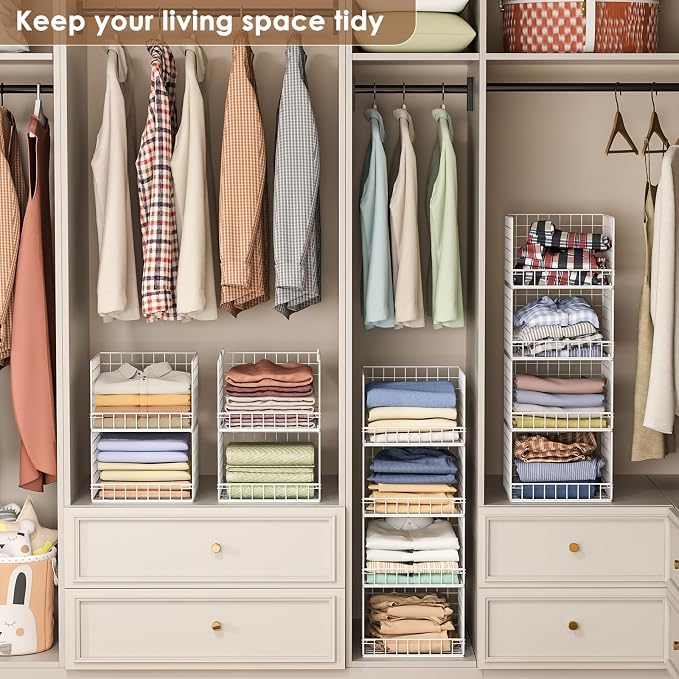 4-Tier Stackable Closet Organizers and Storage Baskets, Closet Shelf Organizer - Image 6