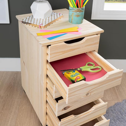 Linon Corinne Unfinished Six Drawer Wooden Rolling Storage Cart - Image 6