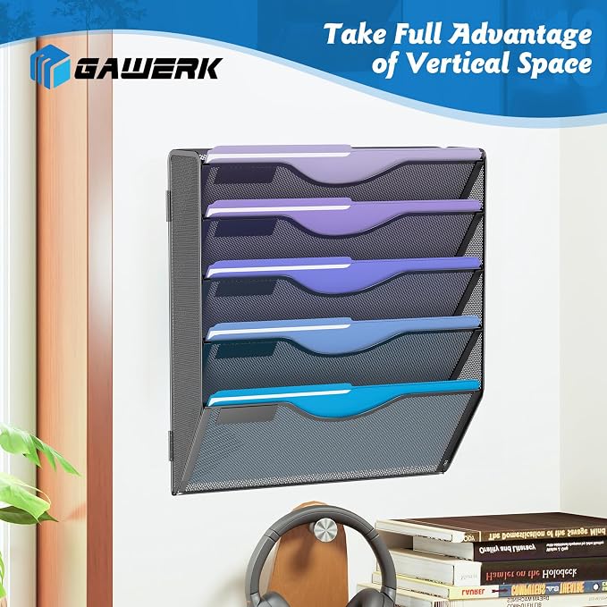 5 Tier Hanging Wall File Organizer, Mesh Mail Paper Orgnization Hanging File - Image 5