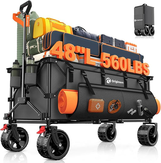 48" L Folding Beach Wagon Cart Foldable, 560lbs Weight Capacity 300L Heavy Duty by Unknown