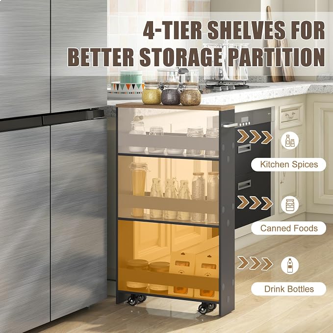 Rolling Storage Cart, 4 Tier Slim Storage Cabinet - Image 6
