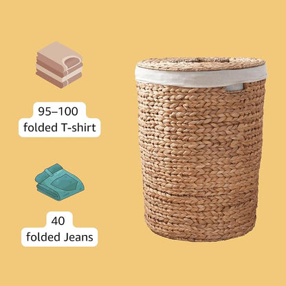 Round Woven Wicker Laundry Hamper - Image 5