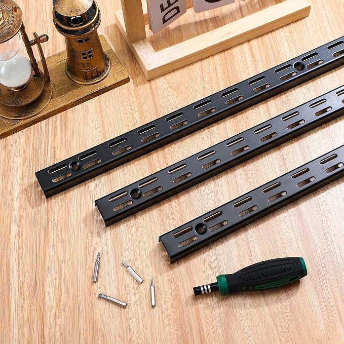 6 Pcs Dual Track Upright Wall Shelving System Heavy Duty Support System Twin - Image 7