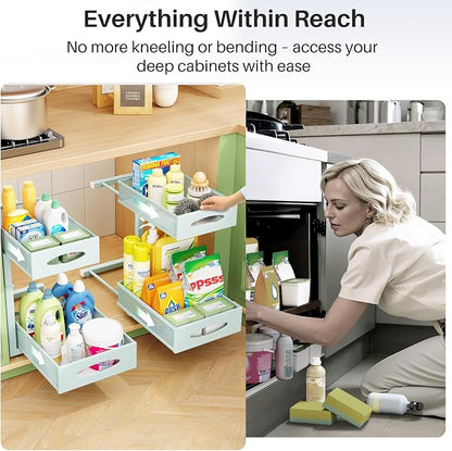 Under Sink Organizer, 2 Tier Pull out Cabinet Organizer Baskets - Image 7