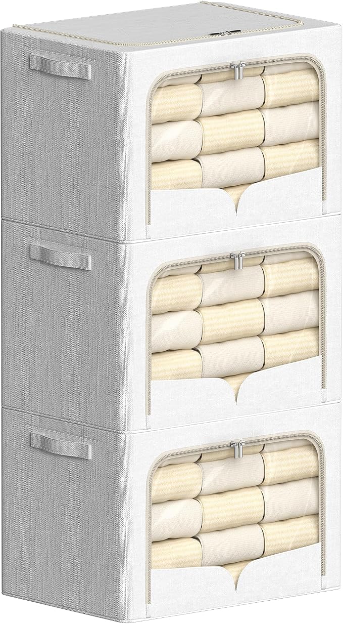 FHSQX 3 Pack Clothes Storage Bins Foldable Metal Frame Storage Box Stackable by FHSQX