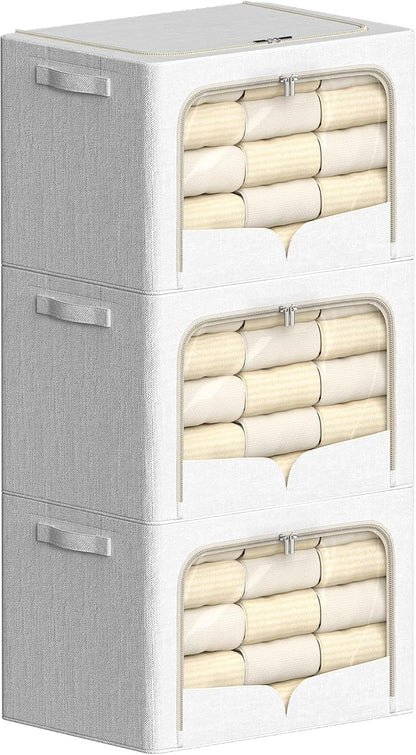 FHSQX 3 Pack Clothes Storage Bins Foldable Metal Frame Storage Box Stackable by FHSQX