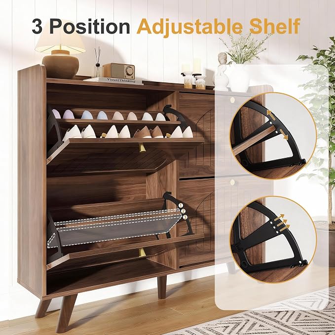 Decofy 47.2” Shoe Cabinet with 4 flip-Down Drawers, Three Adjustable Levels - Image 5