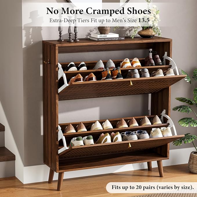 Nicetree Mid-Century Modern Slim Shoe Cabinet - Image 3