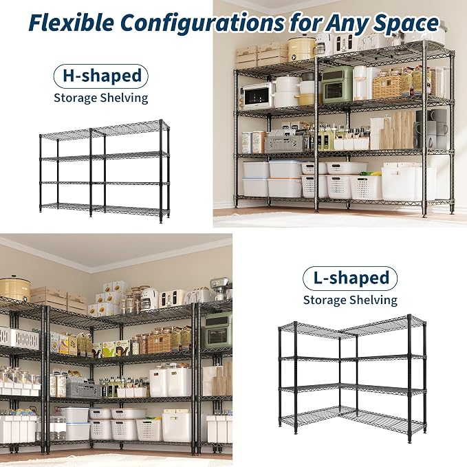 4-Tier Metal Storage Shelves, Adjustable Wire Standing Storage Shelf Organizer - Image 4