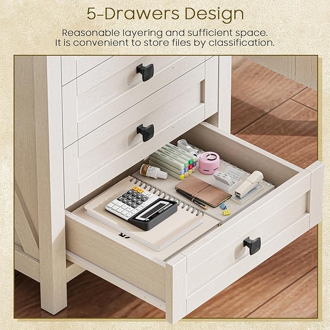 Halitaa 5 Drawer Small File Cabinet, Farmhouse Vertical Filing Cabinet | Under - Image 6