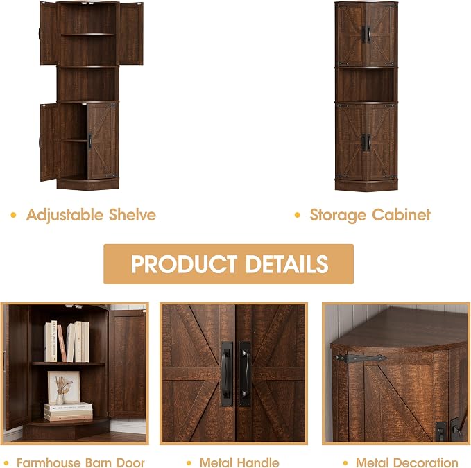Vabches 64.8" Tall Farmhouse Corner Cabinet - Image 4