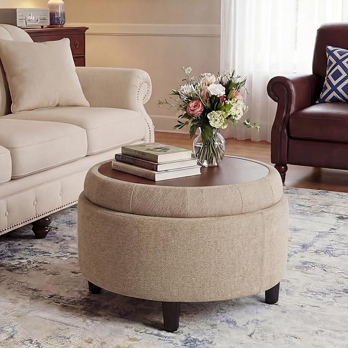COLAMY Round Hidden Storage Ottoman by COLAMYHOME