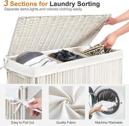 WOWLIVE Laundry Hamper with Wheels, 160L Handwoven Rolling Laundry Basket 3 - Image 5