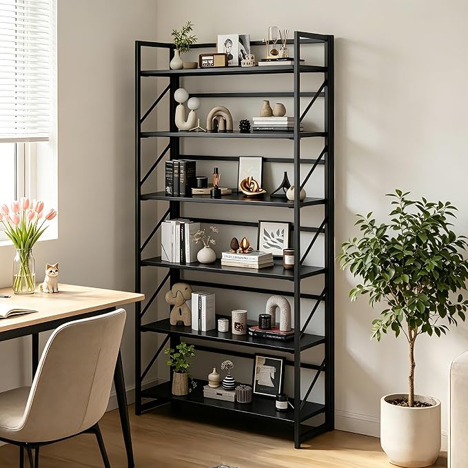 JSB 6 Tier No Assembly Folding Bookshelf, 30.7" Wide Foldable Storage Bookcase - Image 6