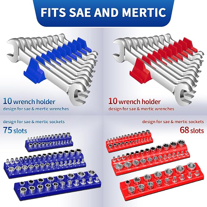 8PS Magnetic Wrench and Socket Organizer Set, Tool Trays 1/4", 1/2" Tool Box - Image 5