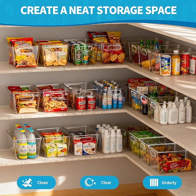 Clear Plastic Storage Bins, 4 Pack Pantry Organizers & Storage Containers - Image 2