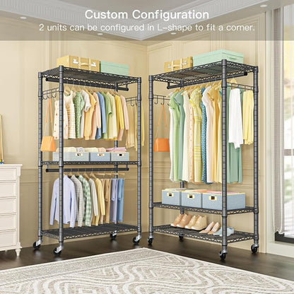 FUTASSI P1 Heavy Duty Garment Rack, 3 Tiers Adjustable Rolling Metal Closet - Image 4