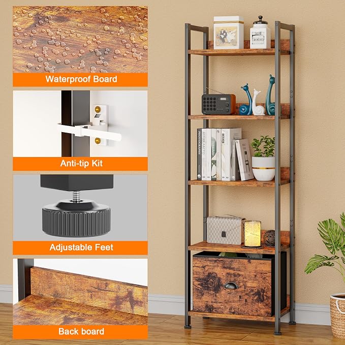 Furologee 5 Tier Bookshelf - Image 4