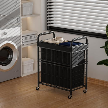 Laundry Hamper 2 Section, 110L Rolling Laundry Sorter Basket - Image 2