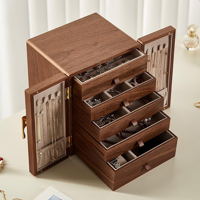 CHOSIN Black Walnut Wooden Jewelry Box 5 Layer Large Wood Jewelry Organizer - Image 6