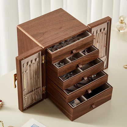 CHOSIN Black Walnut Wooden Jewelry Box 5 Layer Large Wood Jewelry Organizer - Image 6