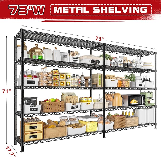REIBII 73''W Storage Shelves Load 1650 LBS Metal Shelving 5-Tier Adjustable - Image 3