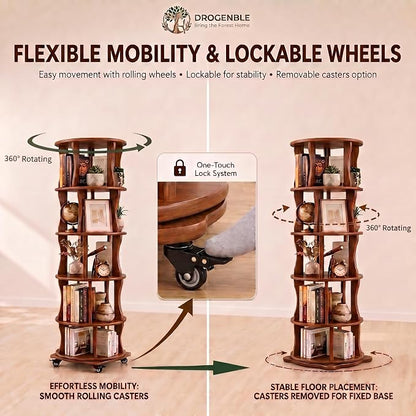 Rotating Bookshelf Tower 5 Tier Corner Bookshelf 360° Spinning Bookshelf | - Image 4