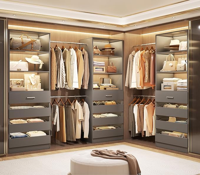 Aheaplus Closet System with 12 Drawers, 8.5-11.5Ft Wood Closet Organizer System - Image 3