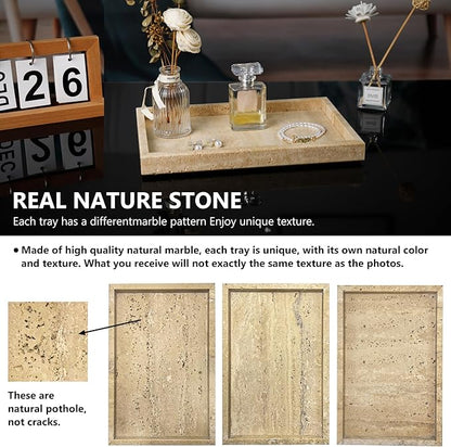 Real Natural Travertine Tray for Bathroom, Kitchen and Desktop, Rectangle - Image 3