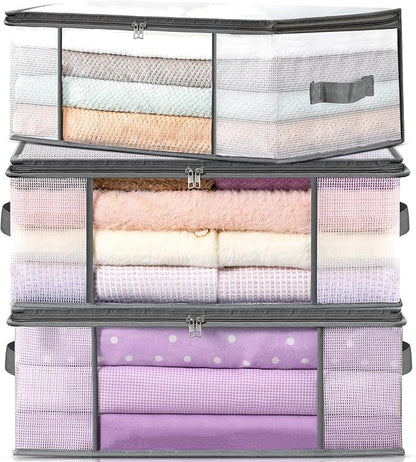 LANDNEOO 3-Pack Clothes Storage Bags, Plastic Foldable Blanket Storage bins by MakeLifeBetterEasier