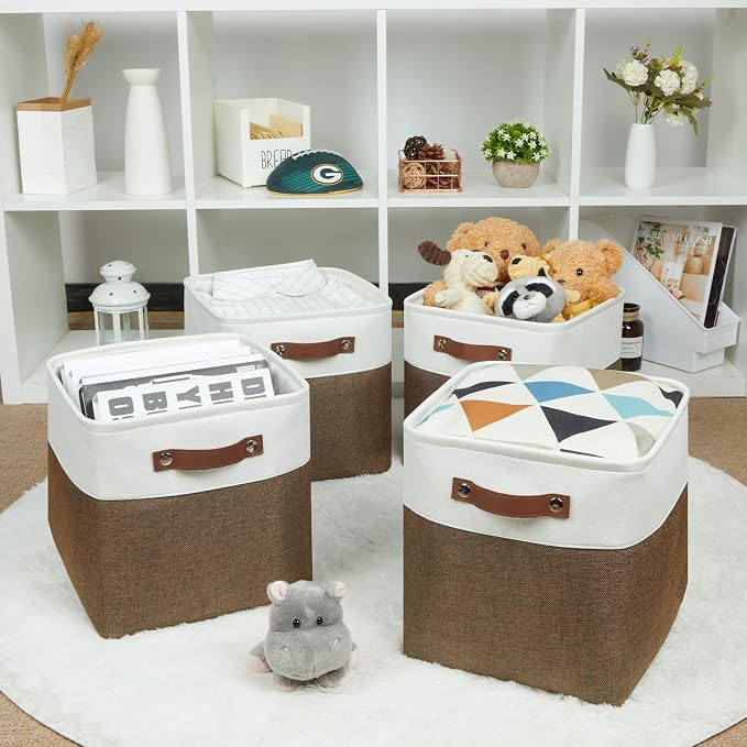 HNZIGE Fabric Storage Baskets 4 Pack, Storage Cube Baskets 11x11, Foldable Cube - Image 7
