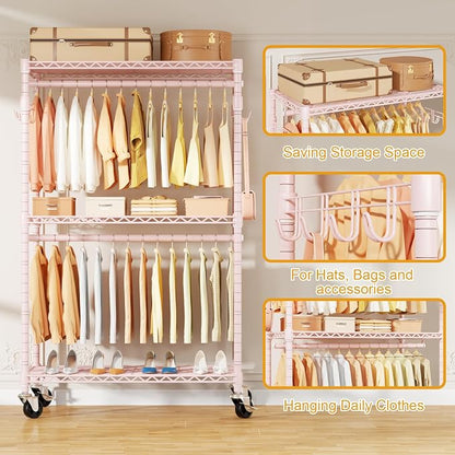 P1 Rolling Closets with Wheels and Shelves, Portable Closet Wardrobe - Image 4